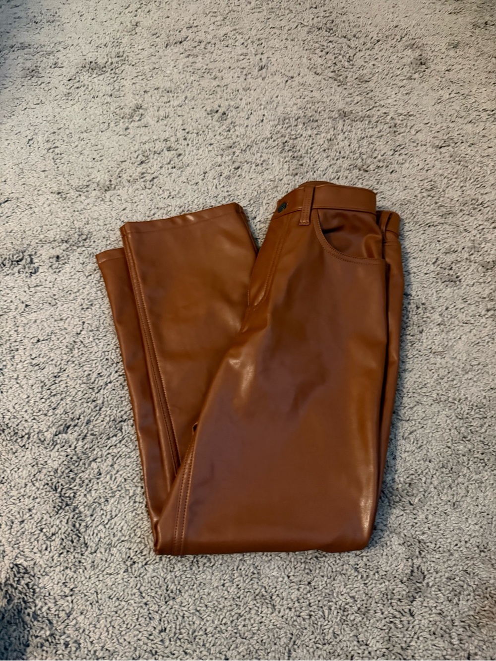 Abercrombie & Fitch Faux Leather Straight Pants - Chestnut Brown